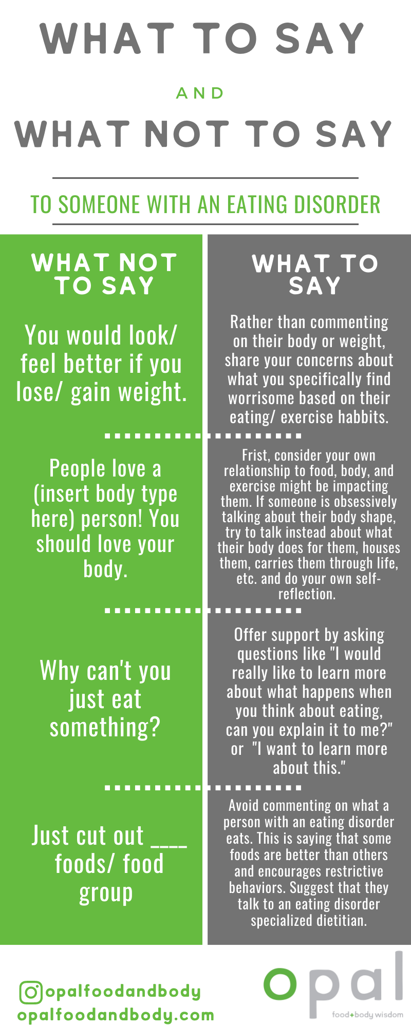 What NOT to say to someone with an eating disorder | Opal Food+Body